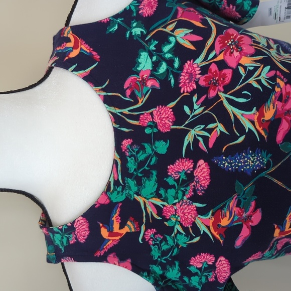 NWT Decree Floral Cold Shoulder Mini Summer Dress LARGE Navy Blue Pink Pattern - Picture 6 of 16